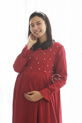 Mutiara Gamis Ibu Hamil Menyusui Muslim Manik Dada - GMS 262 Merah